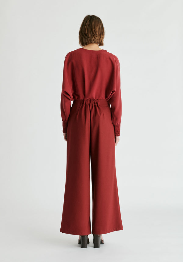 V-Neck Batwing Blouse in Burgundy Back