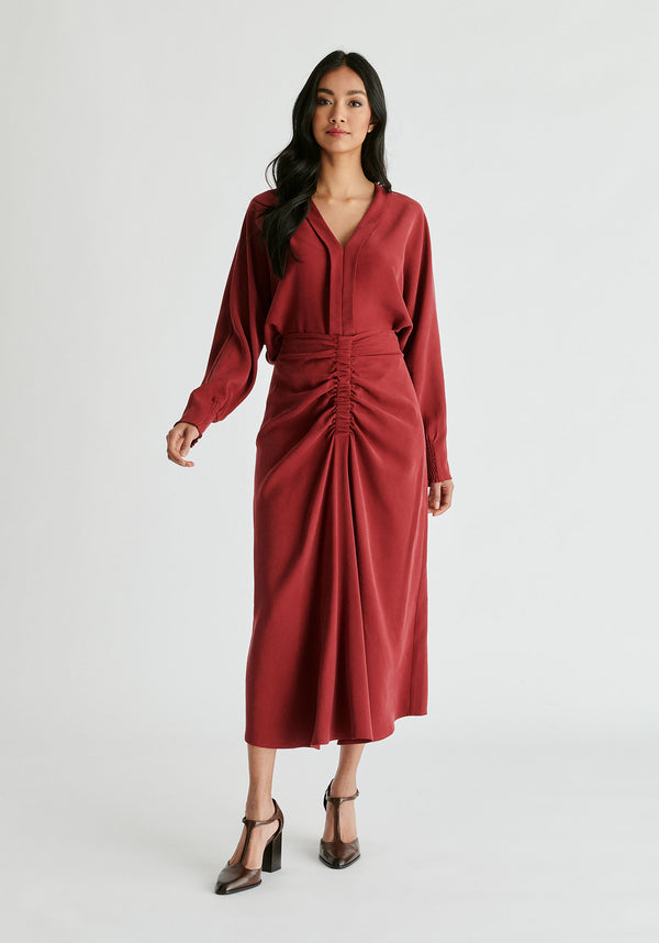 V-Neck Batwing Blouse in Burgundy Front