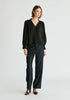 V-Neck Blouse with Gathered Detail in Black Front