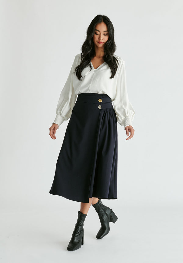 V-Neck Blouse with Gathered Detail in White Front