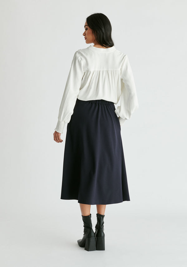 V-Neck Blouse with Gathered Detail in White Back