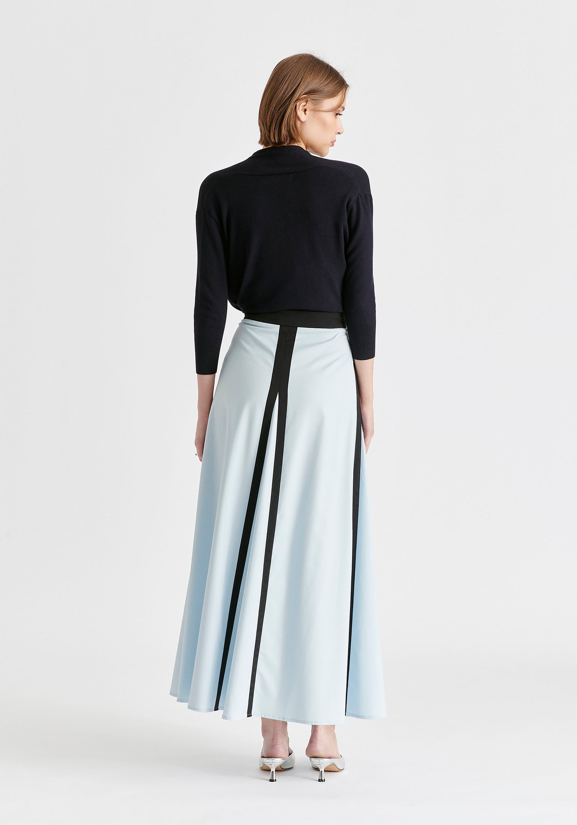Contrast Trim Maxi Skirt in Light Blue and Black Back