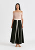 Contrast Trim Maxi Skirt in Black and Beige Front