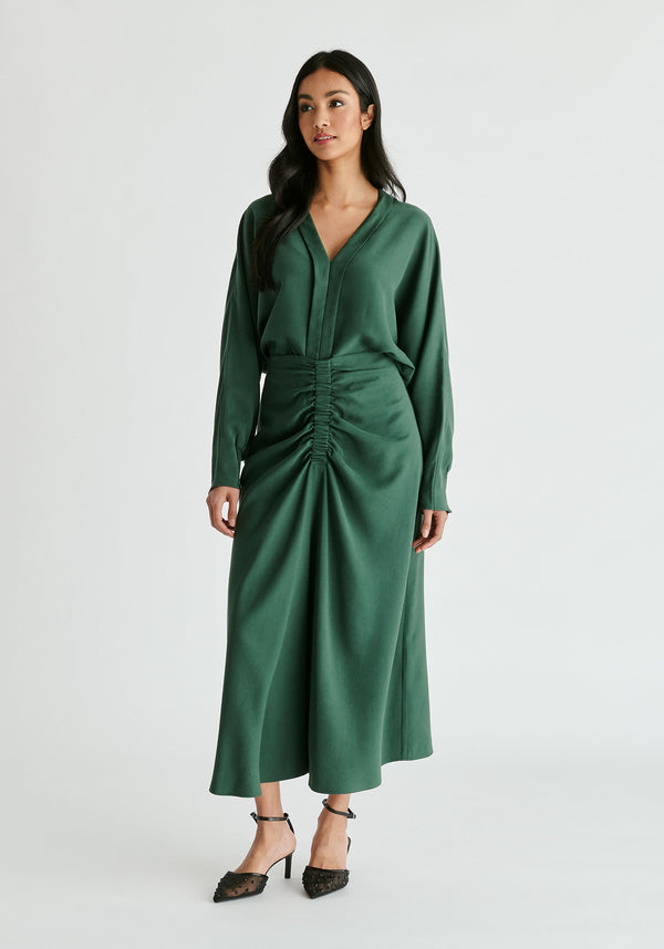 Ruched Front Midi Skirt in Green Front
