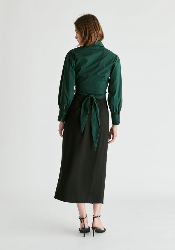 Ruched Front Midi Skirt in Black Back