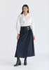 Wrap Midi Skirt with Pleated Detail in Navy Front