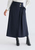 Wrap Midi Skirt with Pleated Detail in Navy Closeup