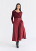 Wrap Midi Skirt with Pleated Detail in Burgundy Front