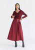 Wrap Midi Skirt with Pleated Detail in Burgundy Front