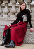 Wrap Midi Skirt with Pleated Detail in Burgundy Photoshoot