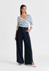 Wide Leg Trousers with Side Pleats and Split Hem In Navy