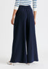 Wide Leg Trousers with Side Pleats and Split Hem In Navy Closeup