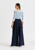 Wide Leg Trousers with Side Pleats and Split Hem In Navy Back