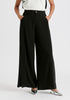 Wide Leg Trousers with Side Pleats and Split Hem in Black Close Up