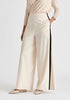 Contrast Trim Wide Leg Trousers in Beige and Black Closeup