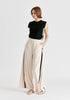 Contrast Trim Wide Leg Trousers in Beige and Black Side