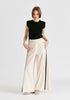 Contrast Trim Wide Leg Trousers in Beige and Black Front