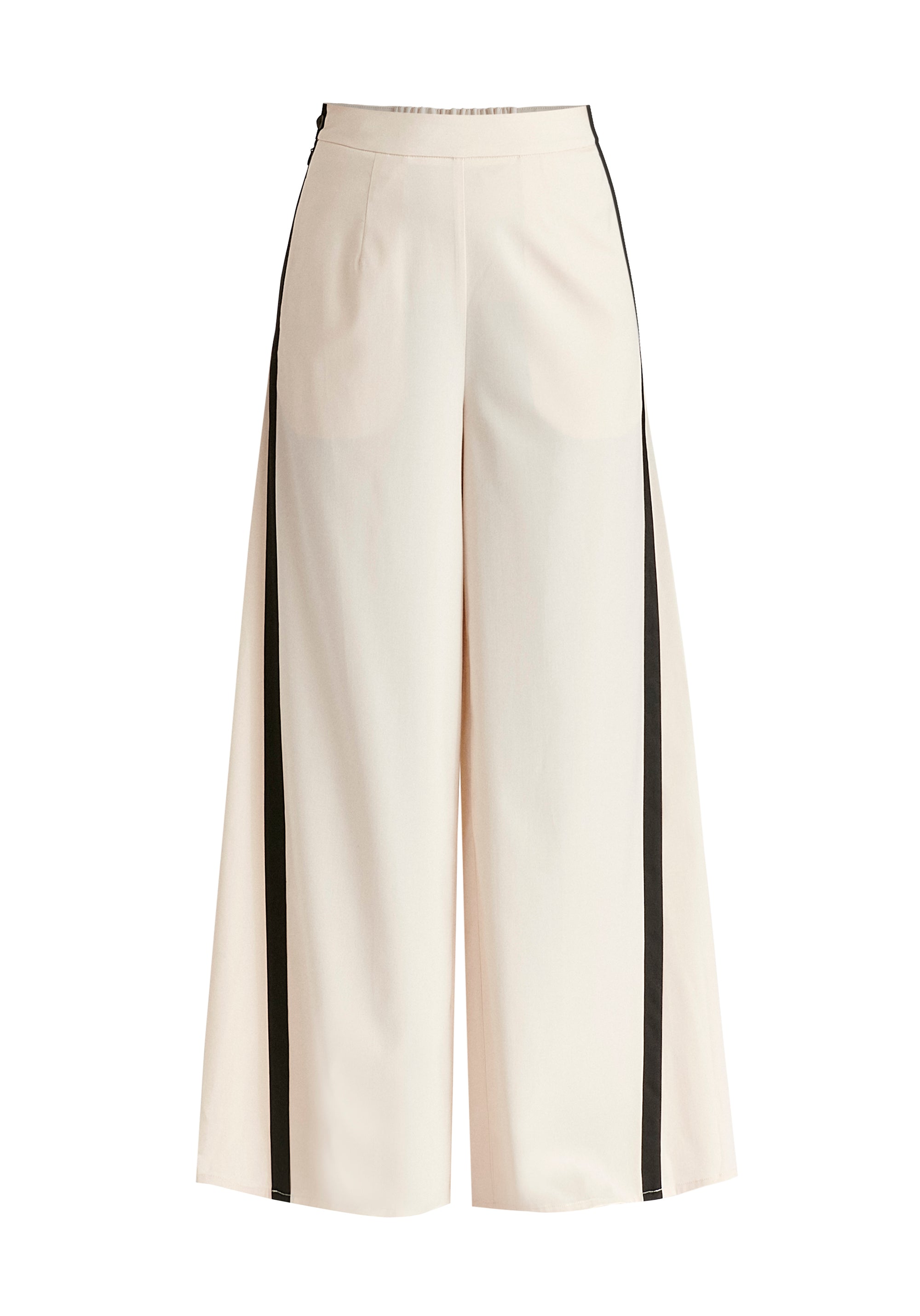 Contrast Trim Wide Leg Trousers in Beige and Black Cutout