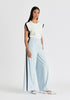 Contrast Trim Wide Leg Trousers in Light Blue and Black Side