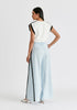 Contrast Trim Wide Leg Trousers in Light Blue and Black Back