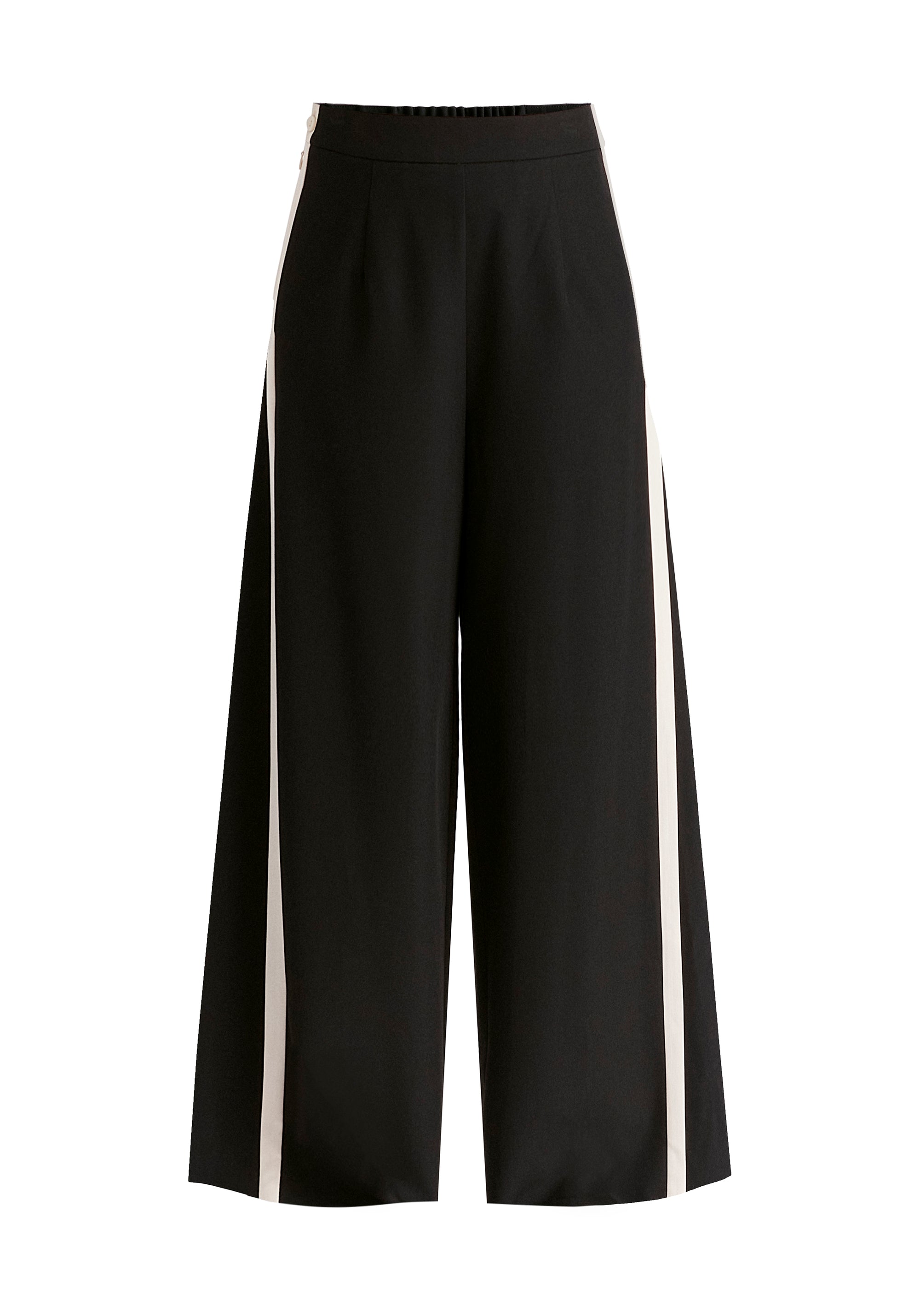 Contrast Trim Wide Leg Trousers in Black and Beige Cutout