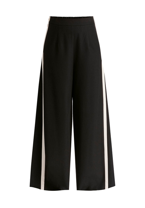 Contrast Trim Wide Leg Trousers in Black and Beige Cutout
