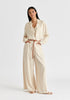 Linen Blend Wide Leg Trousers with Belt in Oatmeal Front