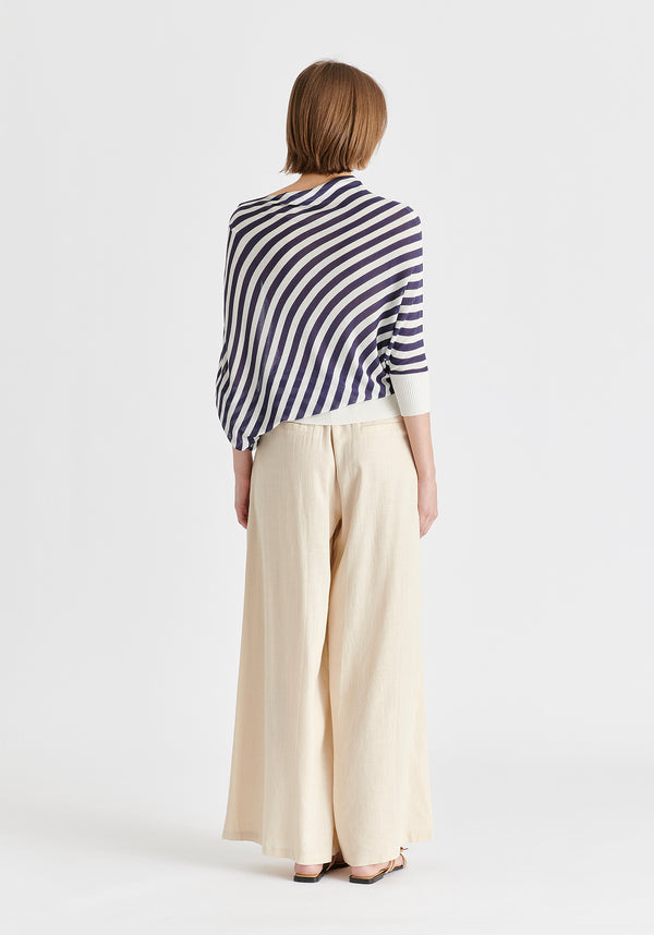 Linen Blend Wide Leg Trousers with Belt in Oatmeal Back
