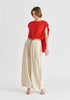 Linen Blend Wide Leg Trousers with Belt in Oatmeal Side