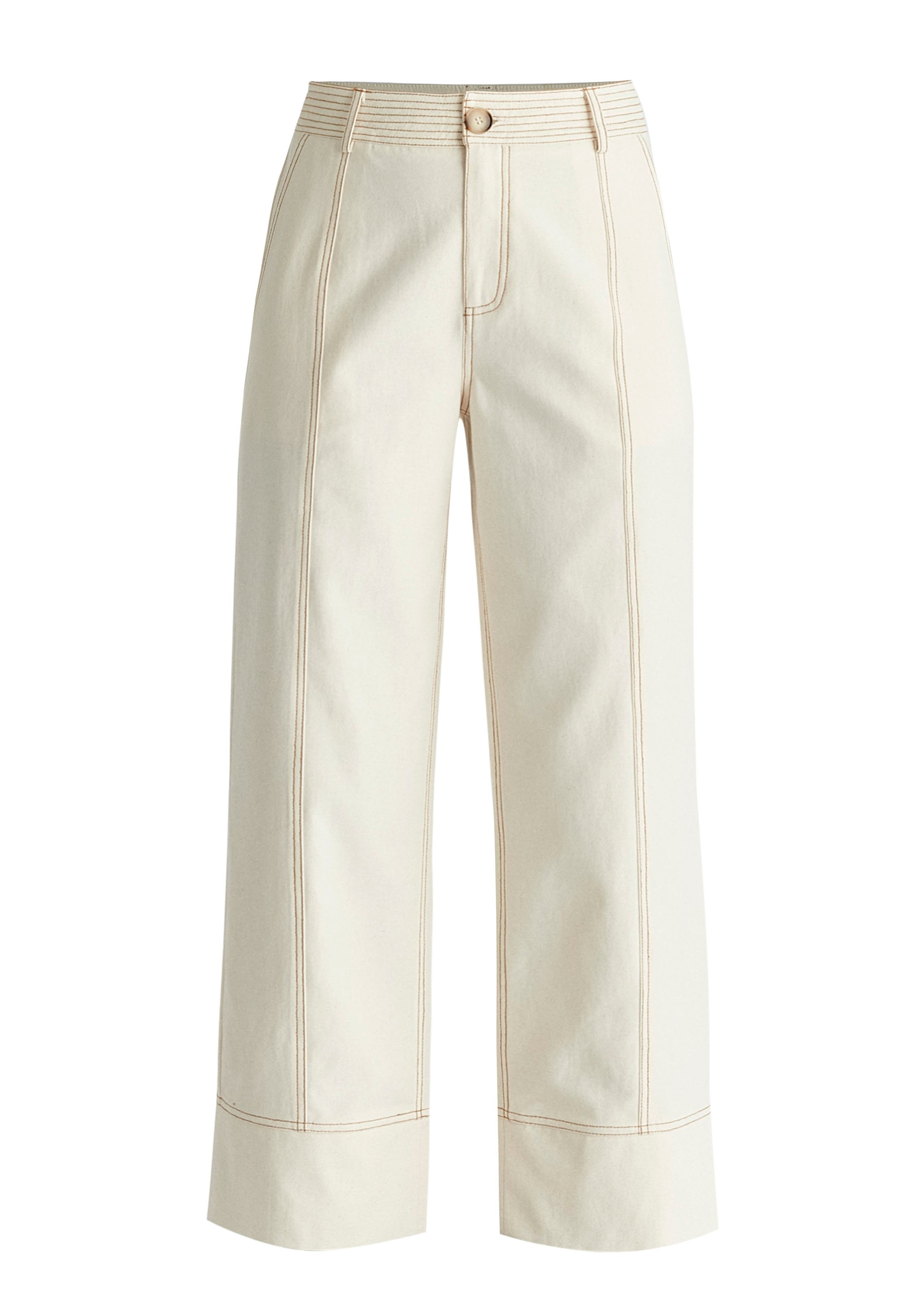 Chino Trousers with Contrast Stitching in Cream Cutout