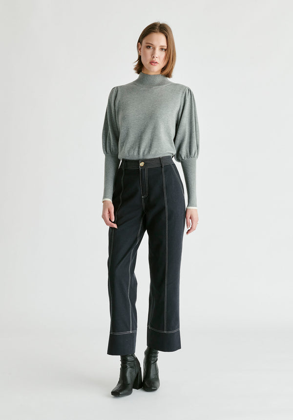Chino Trousers with Contrast Stitching in Black