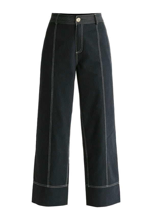 Chino Trousers with Contrast Stitching in Black Cutout