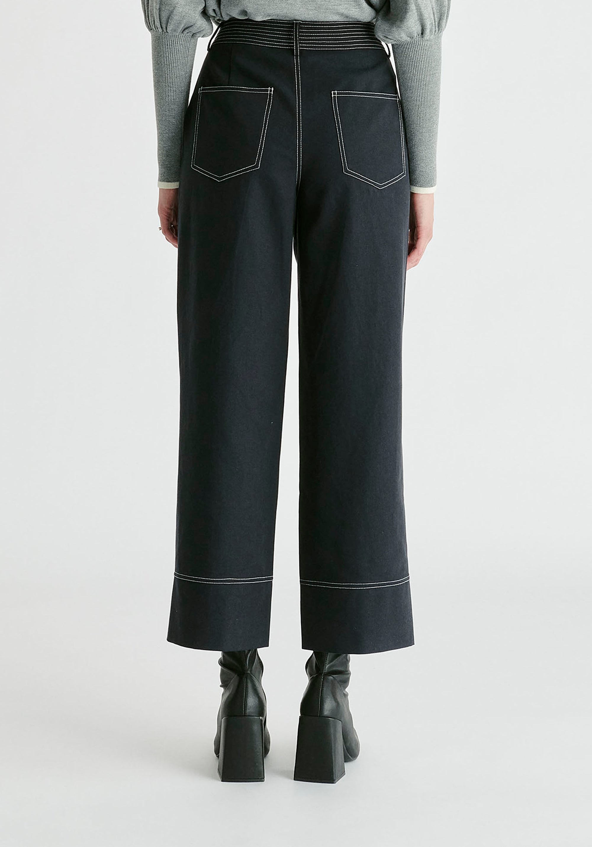 Chino Trousers with Contrast Stitching in Black Close up