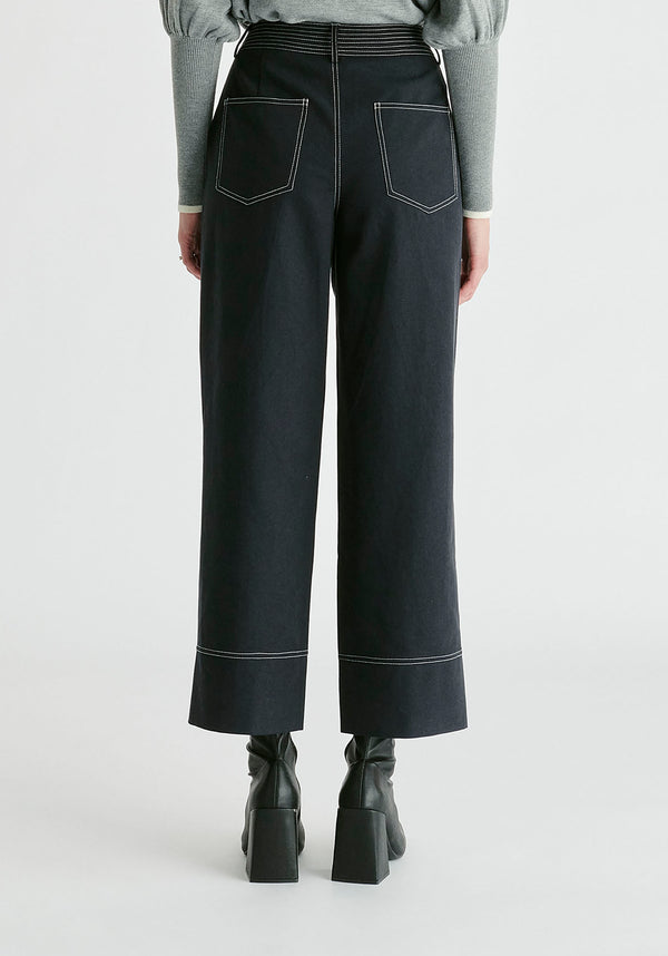 Chino Trousers with Contrast Stitching in Black Close up