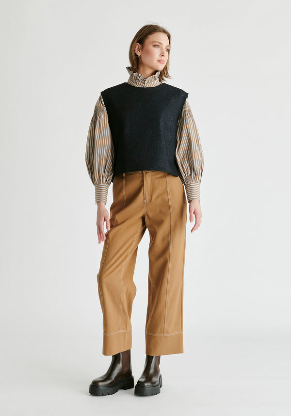 Chino Trousers with Contrast Stitching in Khaki Front