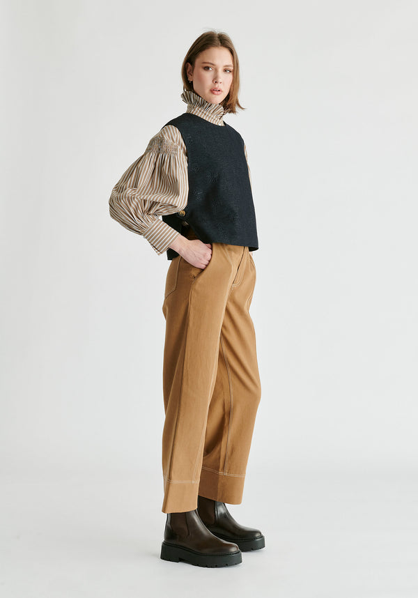 Chino Trousers with Contrast Stitching in Khaki Side