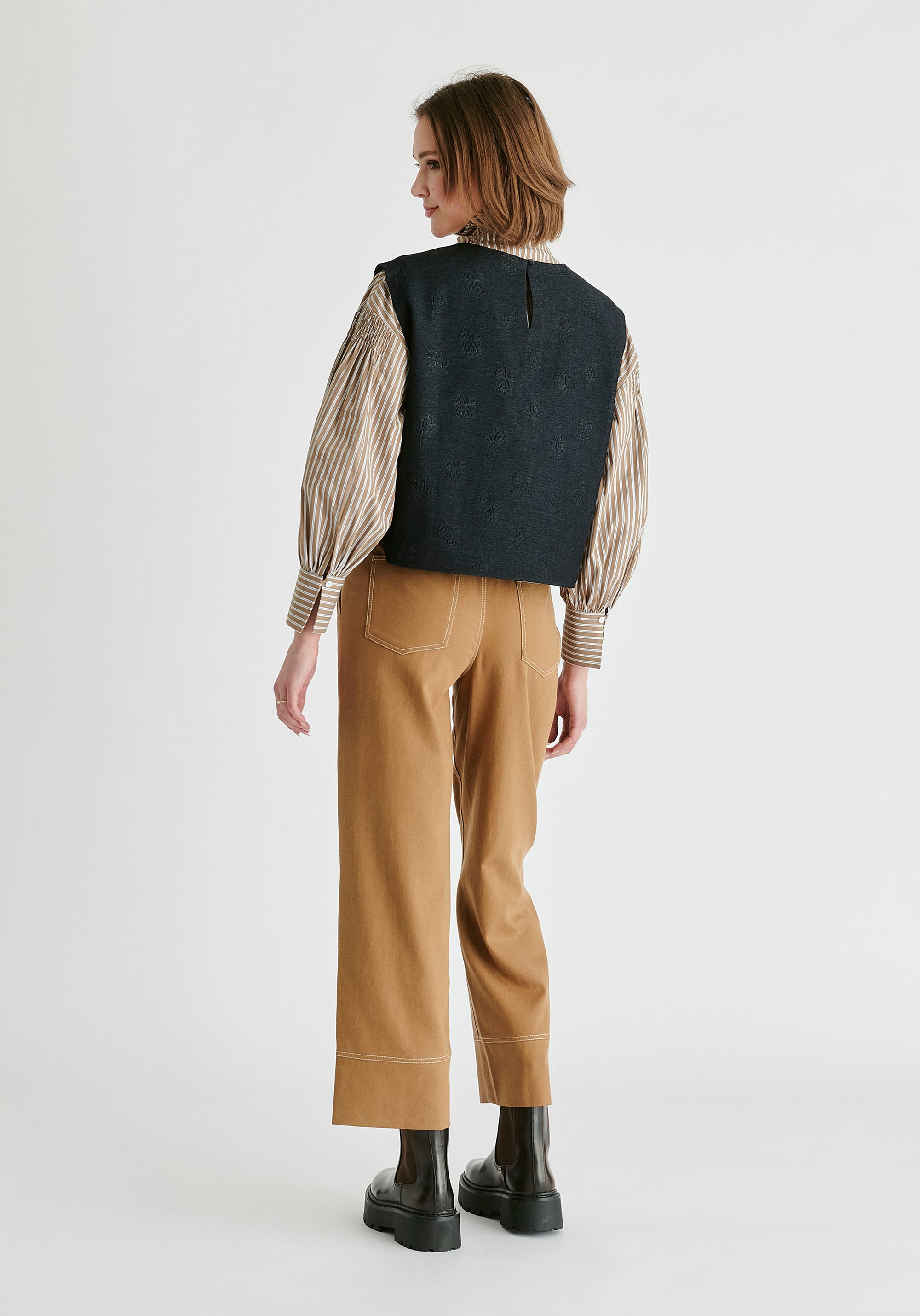 Chino Trousers with Contrast Stitching in Khaki Back