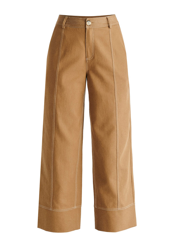 Chino Trousers with Contrast Stitching in Khaki Cutout