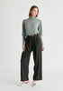 Belted Wide Leg Trousers with Box Pleats in Charcoal Front