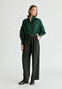 Belted Wide Leg Trousers with Box Pleats in Charcoal Front