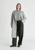 Belted Wide Leg Trousers with Box Pleats in Charcoal Front