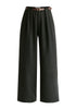 Belted Wide Leg Trousers with Box Pleats in Charcoal Cutout