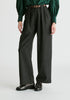 Belted Wide Leg Trousers with Box Pleats in Charcoal Closeup