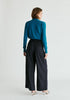 Wide Leg Trousers with Pleated Waist Detail in Navy Back