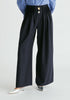 Wide Leg Trousers with Pleated Waist Detail in Navy Closeup