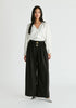 Wide Leg Trousers with Pleated Waist Detail Front