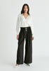 Wide Leg Trousers with Pleated Waist Detail Front