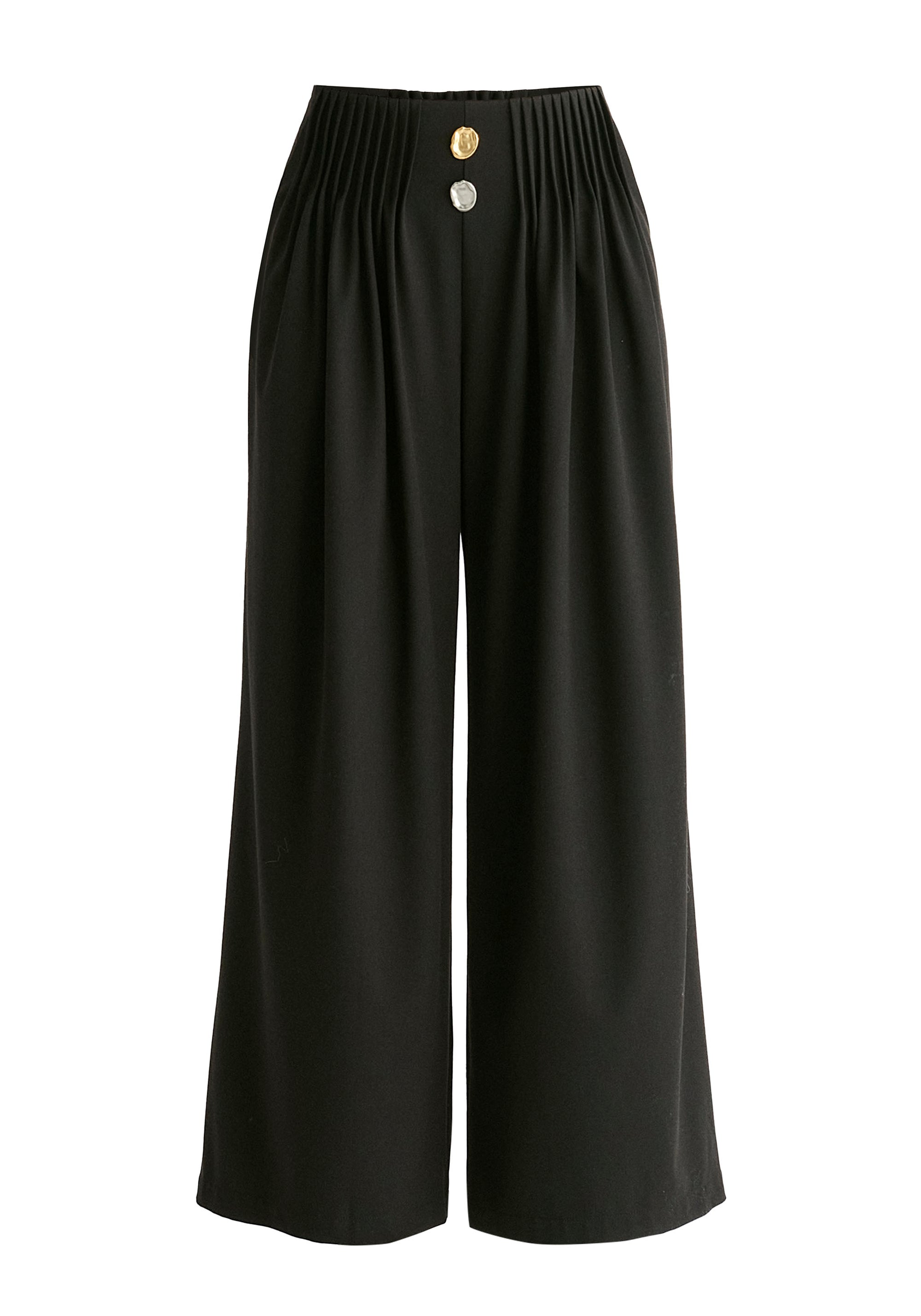 Wide Leg Trousers with Pleated Waist Detail in Black Cutout