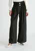 Wide Leg Trousers with Pleated Waist Detail in Black Closeup