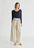 Wide Leg Trousers with Pleated Waist Detail in Cream Front